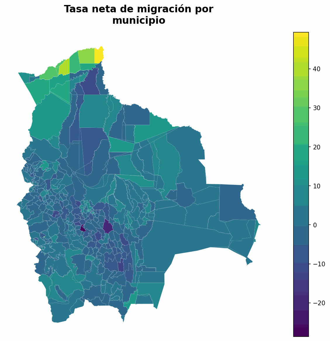 Tasa neta de migración por municipio Bolivia