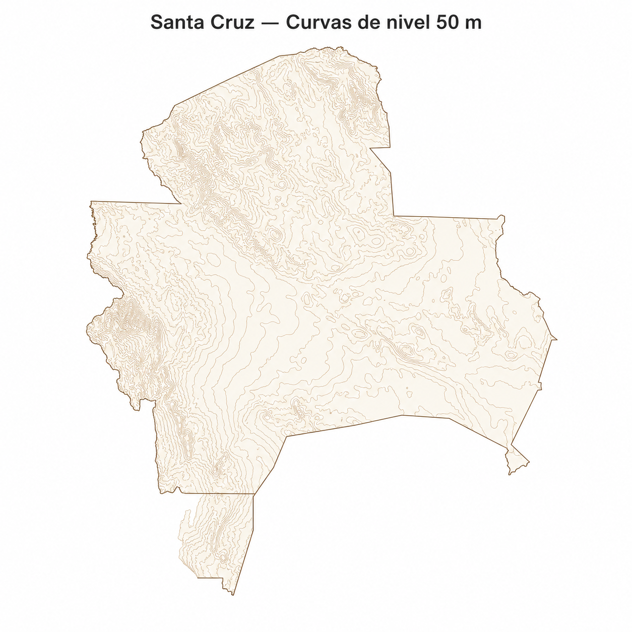 Curvas de nivel cada 50 m - Departamento de Santa Cruz