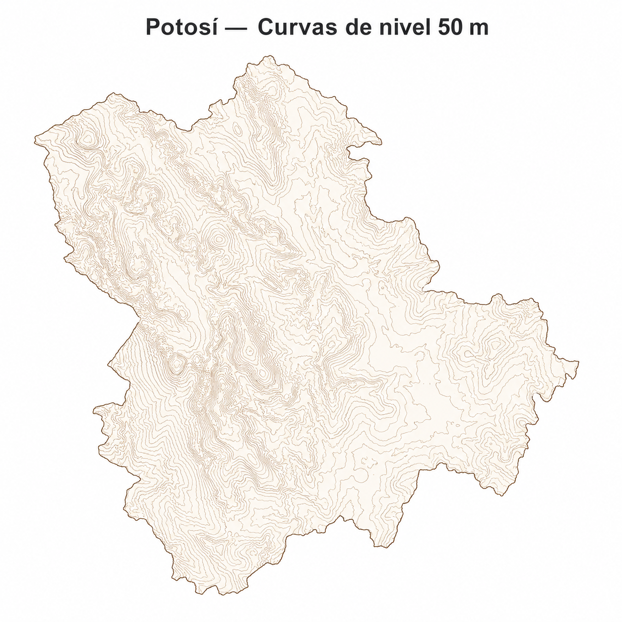 Curvas de nivel cada 50 m - Departamento de Potosí