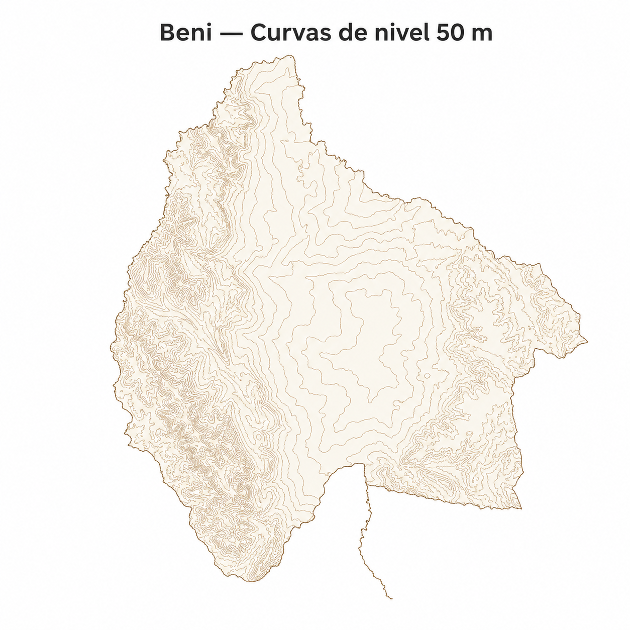 Curvas de nivel cada 50 m - Departamento de Beni