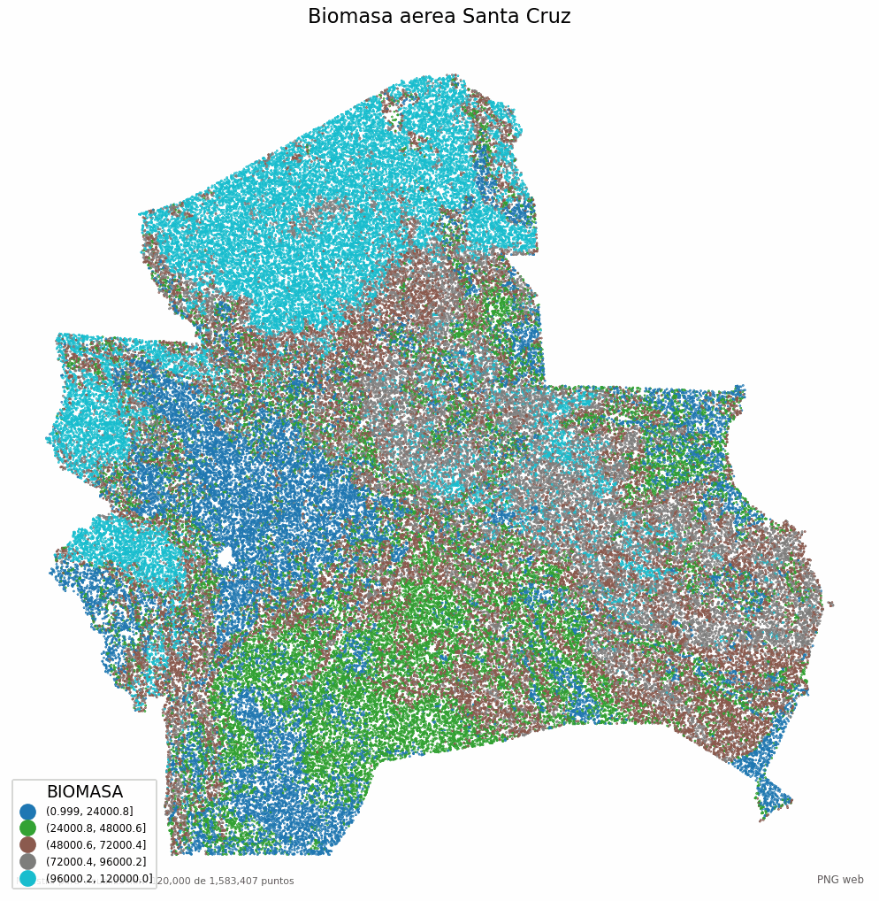 Biomasa aérea de Santa Cruz en polígonos