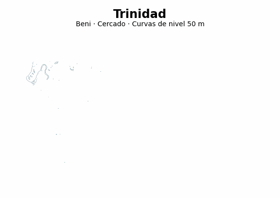 Curvas de nivel cada 50 m - Municipio de Trinidad, Beni