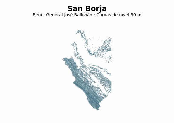 Curvas de nivel cada 50 m - Municipio de San Borja, Beni