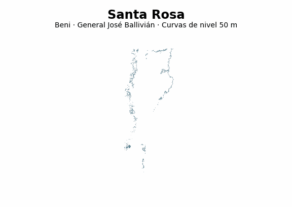 Curvas de nivel cada 50 m - Municipio de Santa Rosa, Beni