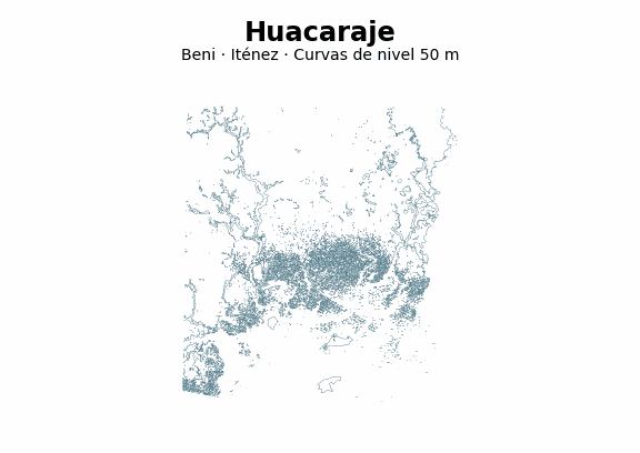 Curvas de nivel cada 50 m - Municipio de Huacaraje, Beni