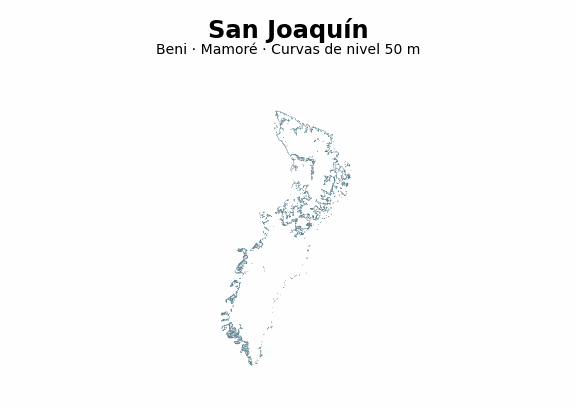 Curvas de nivel cada 50 m - Municipio de San Joaquín, Beni