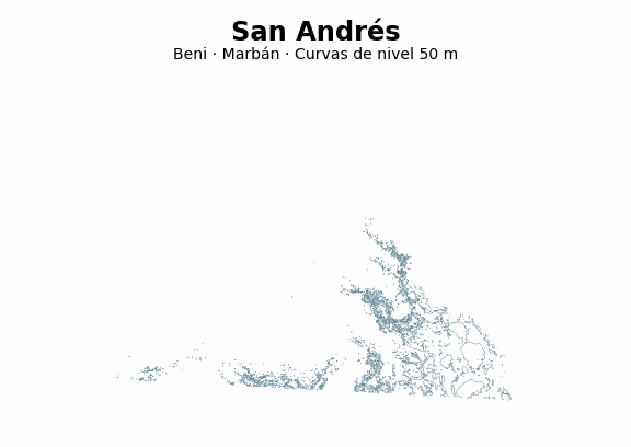 Curvas de nivel cada 50 m - Municipio de San Andrés, Beni