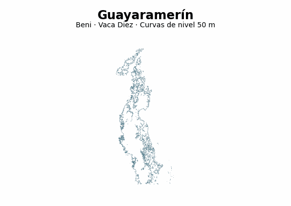 Curvas de nivel cada 50 m - Municipio de Guayaramerín, Beni