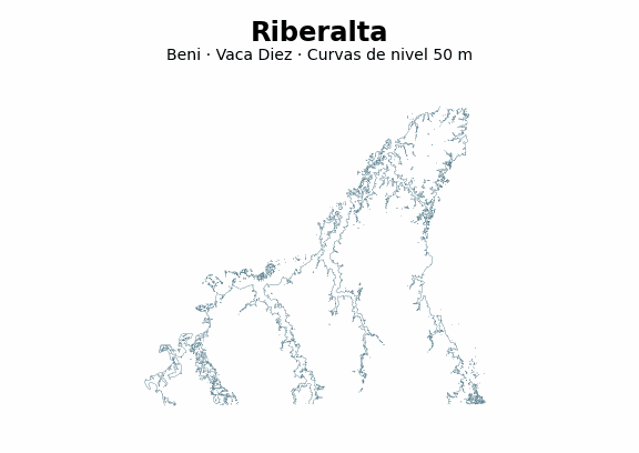 Curvas de nivel cada 50 m - Municipio de Riberalta, Beni