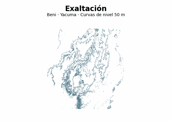 Curvas de nivel cada 50 m - Municipio de Exaltación, Beni
