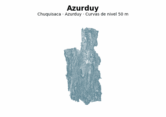 Curvas de nivel cada 50 m - Municipio de Azurduy, Chuquisaca