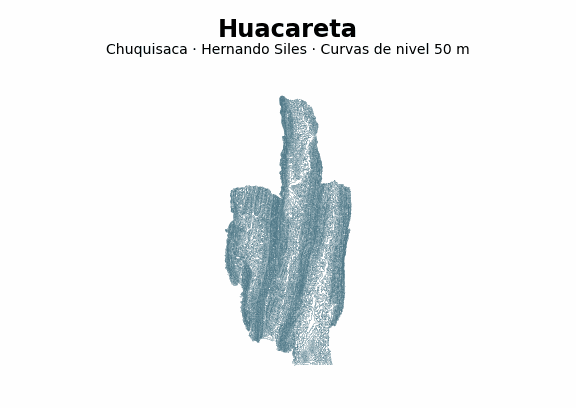 Curvas de nivel cada 50 m - Municipio de Huacareta, Chuquisaca