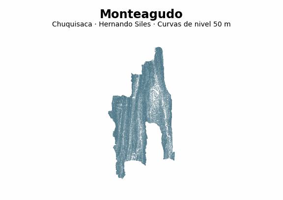 Curvas de nivel cada 50 m - Municipio de Monteagudo, Chuquisaca