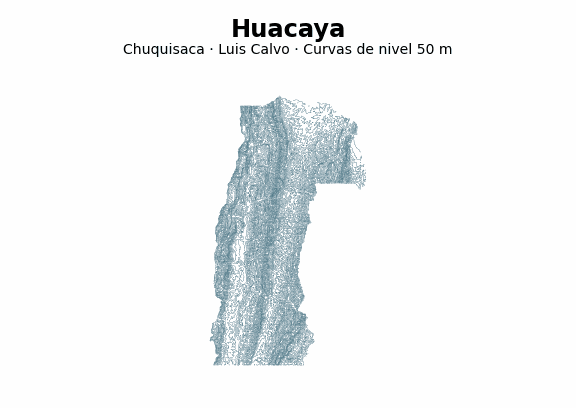 Curvas de nivel cada 50 m - Municipio de Huacaya, Chuquisaca