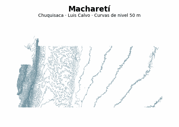 Curvas de nivel cada 50 m - Municipio de Macharetí, Chuquisaca