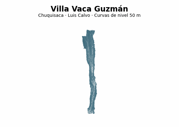 Curvas de nivel cada 50 m - Municipio de Villa Vaca Guzmán, Chuquisaca