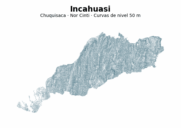 Curvas de nivel cada 50 m - Municipio de Incahuasi, Chuquisaca