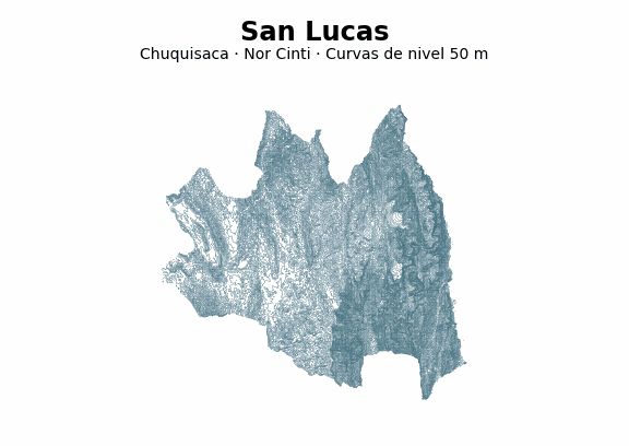 Curvas de nivel cada 50 m - Municipio de San Lucas, Chuquisaca