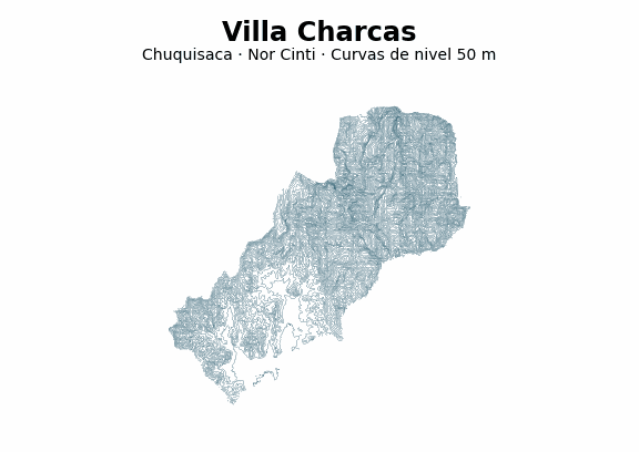 Curvas de nivel cada 50 m - Municipio de Villa Charcas, Chuquisaca