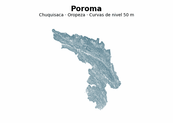 Curvas de nivel cada 50 m - Municipio de Poroma, Chuquisaca