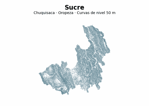 Curvas de nivel cada 50 m - Municipio de Sucre, Chuquisaca