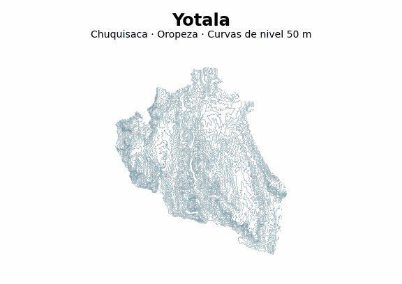 Curvas de nivel cada 50 m - Municipio de Yotala, Chuquisaca