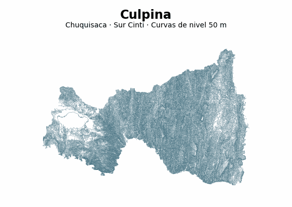 Curvas de nivel cada 50 m - Municipio de Culpina, Chuquisaca
