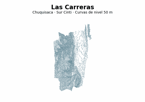 Curvas de nivel cada 50 m - Municipio de Las Carreras, Chuquisaca