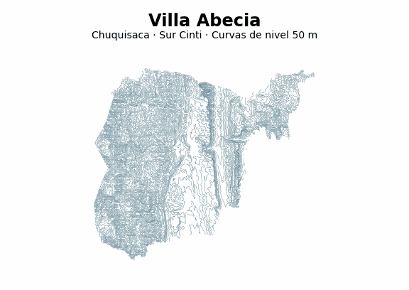 Curvas de nivel cada 50 m - Municipio de Villa Abecia, Chuquisaca