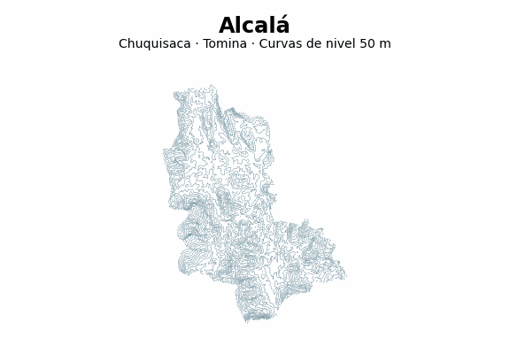 Curvas de nivel cada 50 m - Municipio de Alcalá, Chuquisaca