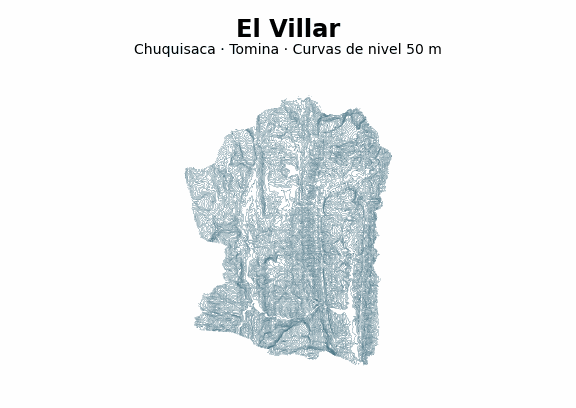 Curvas de nivel cada 50 m - Municipio de El Villar, Chuquisaca