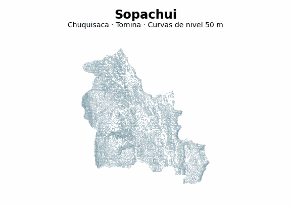 Curvas de nivel cada 50 m - Municipio de Sopachui, Chuquisaca