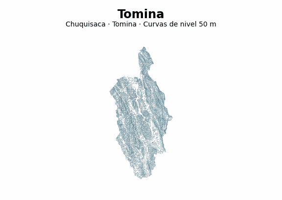 Curvas de nivel cada 50 m - Municipio de Tomina, Chuquisaca