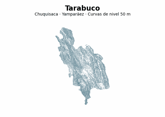 Curvas de nivel cada 50 m - Municipio de Tarabuco, Chuquisaca