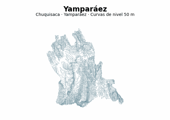 Curvas de nivel cada 50 m - Municipio de Yamparáez, Chuquisaca