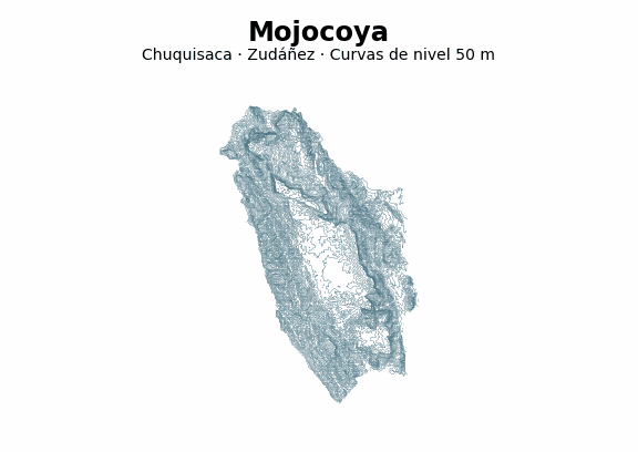 Curvas de nivel cada 50 m - Municipio de Mojocoya, Chuquisaca