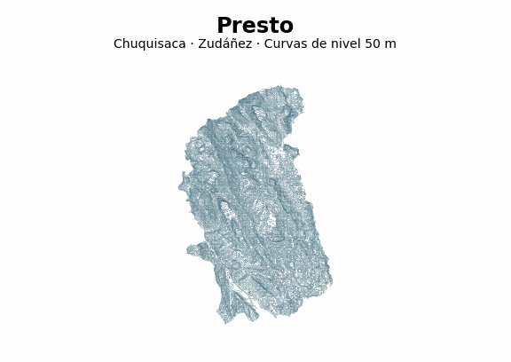 Curvas de nivel cada 50 m - Municipio de Presto, Chuquisaca