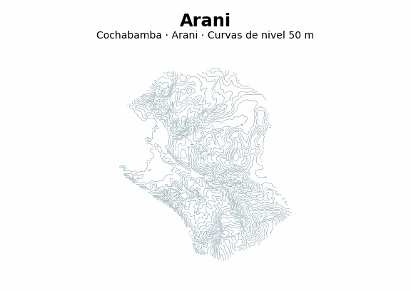 Curvas de nivel cada 50 m - Municipio de Arani, Cochabamba