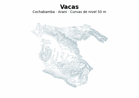 Curvas de nivel cada 50 m - Municipio de Vacas, Cochabamba