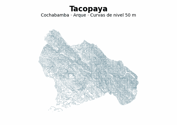 Curvas de nivel cada 50 m - Municipio de Tacopaya, Cochabamba