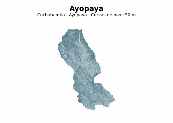 Curvas de nivel cada 50 m - Municipio de Ayopaya, Cochabamba