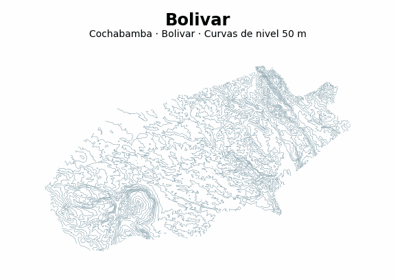 Curvas de nivel cada 50 m - Municipio de Bolivar, Cochabamba