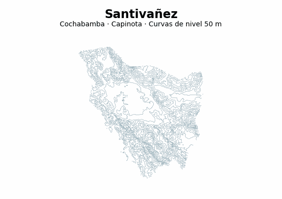 Curvas de nivel cada 50 m - Municipio de Santivañez, Cochabamba