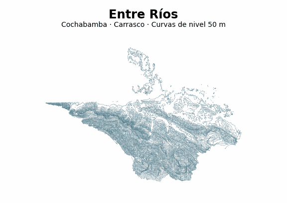 Curvas de nivel cada 50 m - Municipio de Entre Ríos, Cochabamba