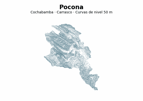 Curvas de nivel cada 50 m - Municipio de Pocona, Cochabamba