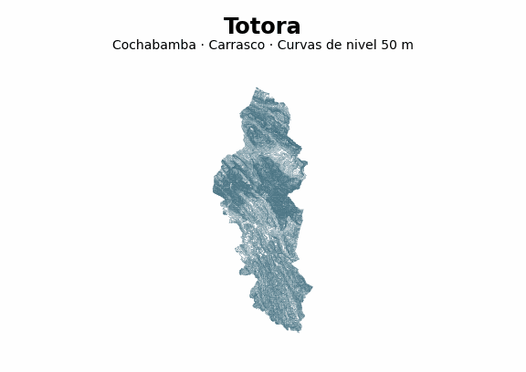 Curvas de nivel cada 50 m - Municipio de Totora, Cochabamba