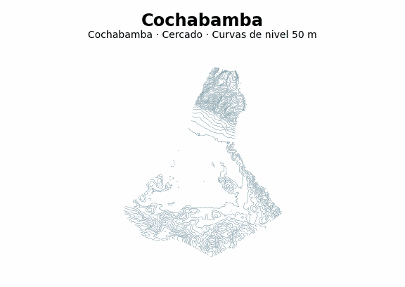 Curvas de nivel cada 50 m - Municipio de Cochabamba, Cochabamba