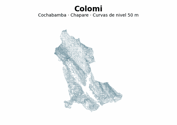 Curvas de nivel cada 50 m - Municipio de Colomi, Cochabamba