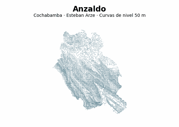 Curvas de nivel cada 50 m - Municipio de Anzaldo, Cochabamba