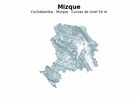 Curvas de nivel cada 50 m - Municipio de Mizque, Cochabamba
